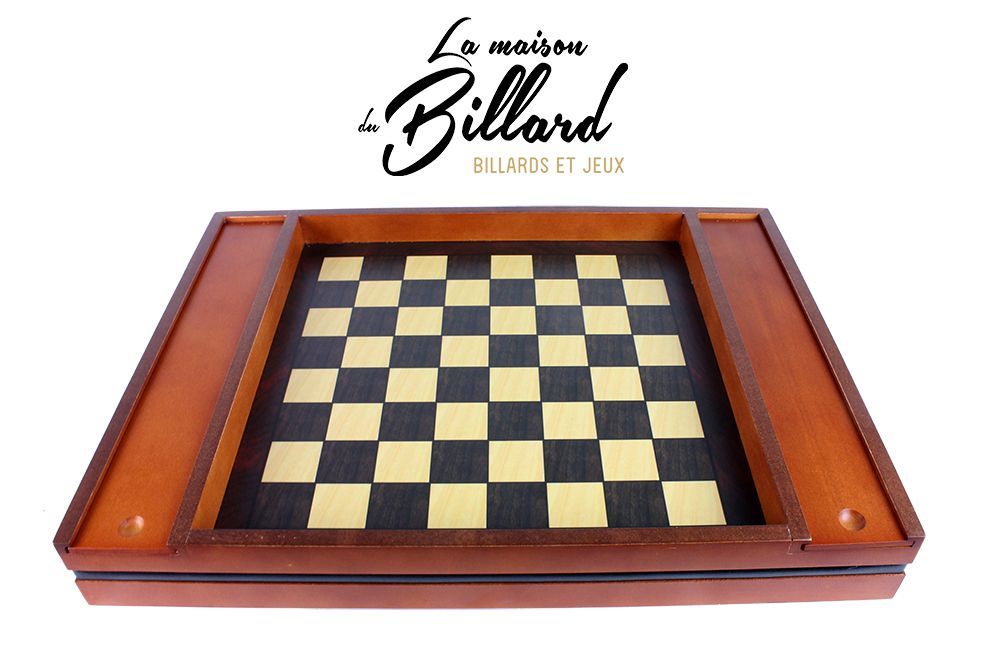 Coffret en bois jeu d'échecs et jeu de dames